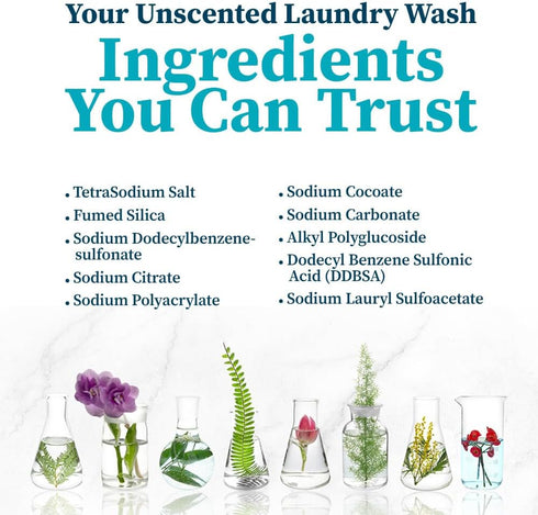 Laundry Wash Detergent for Sensitive Skin, Gentle & Safe for Baby Clothes | Plant-Based, Natural Ingredients | Unscented | Include 1 Refillable Bo...